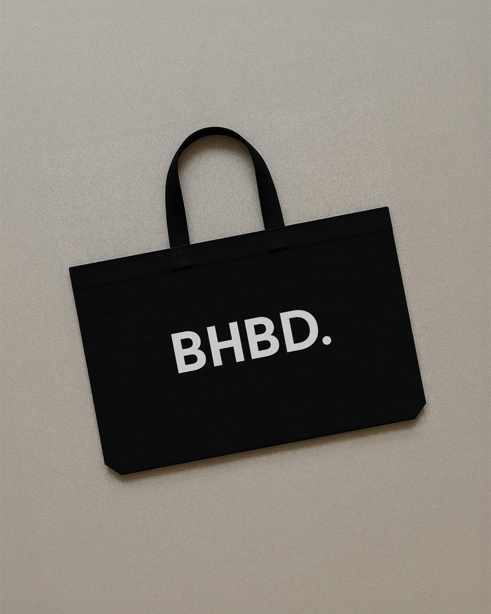 BHBD Tote Bag – Black Cotton 60x40 cm with White Logo – BHBD UK