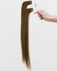 Tape Extensions 4B – pre-taped Remy human hair extensions in dark brown shade; seamless, soft and tangle-free; comes in 35cm, 50cm, and 60cm. 100% Remy hair,